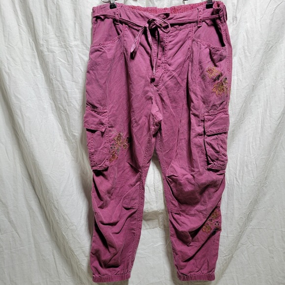 Sundance Pants - Sundance Pants Women's 12 Pink Linen Blend Floral Embroidered Cottage Bohemian